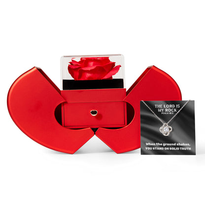 The Lord Is My Rock (Psalm 18:2) | Love Knot Necklace in Red Heart Rose Box