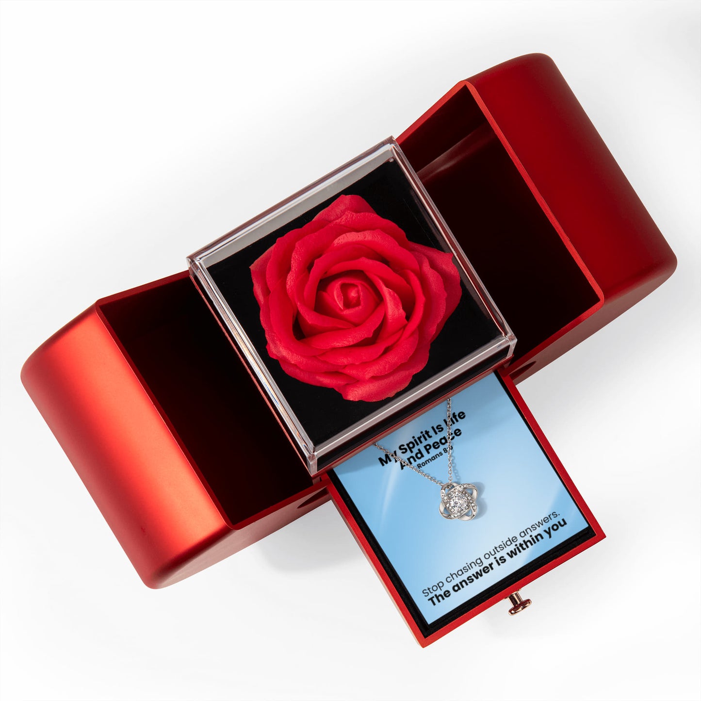 My Spirit Is Life And Peace (Romans 8:6) | Love Knot Necklace in Red Heart Rose Box
