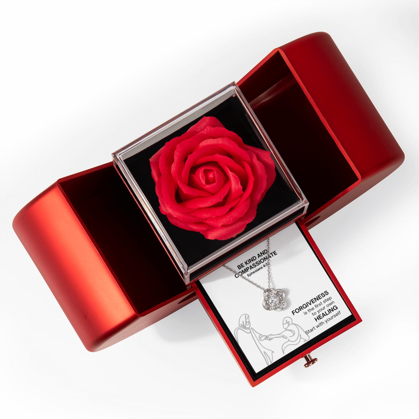 Be Kind And Compassionate (Ephesians 4:32) | Love Knot Necklace in Red Heart Rose Box