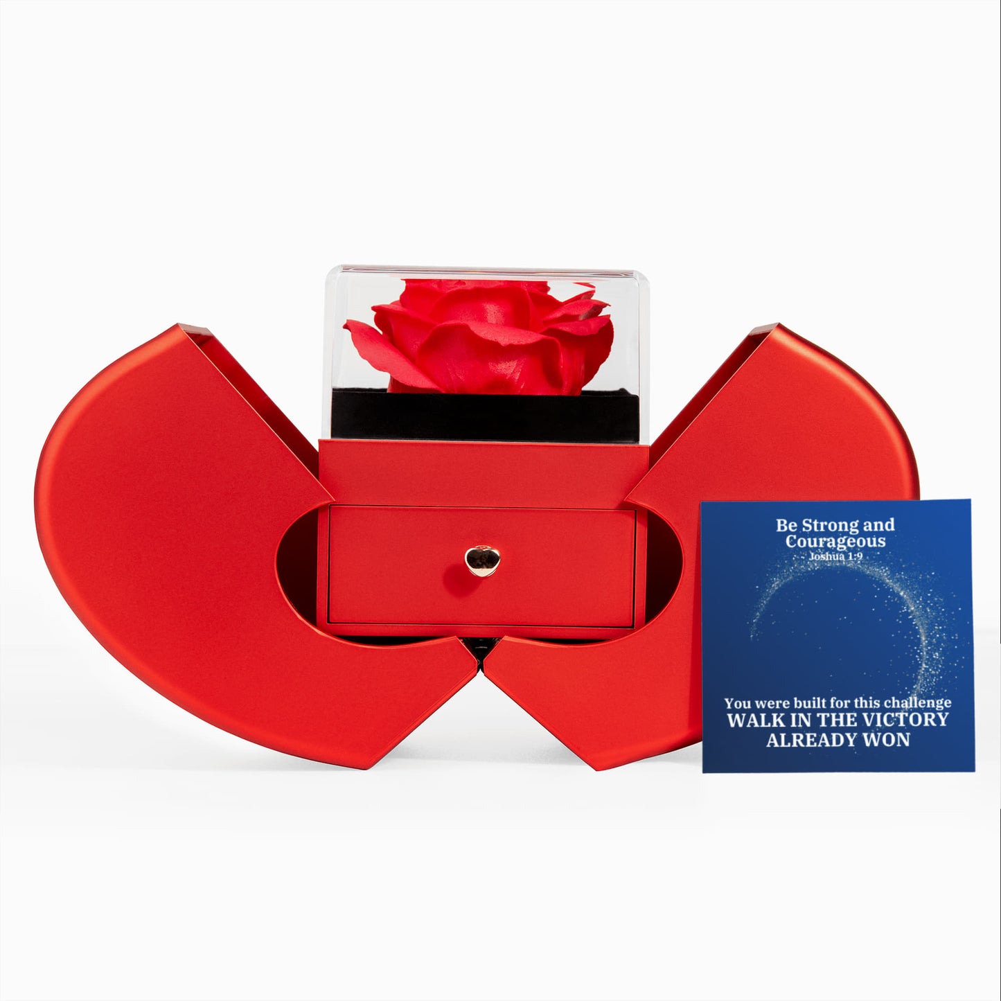 Be Strong And Courageous (Joshua 1:9) | Love Knot Necklace in Red Heart Rose Box