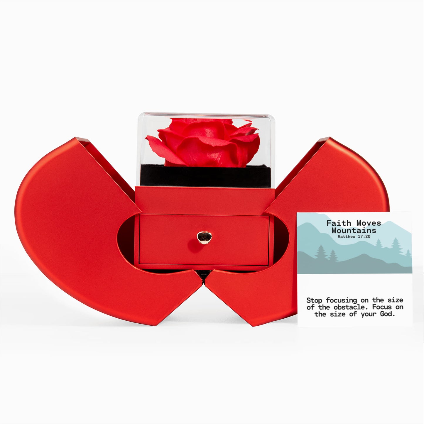 Faith Moves Mountains (Matthew 17:20) | Love Knot Necklace in Red Heart Rose Box