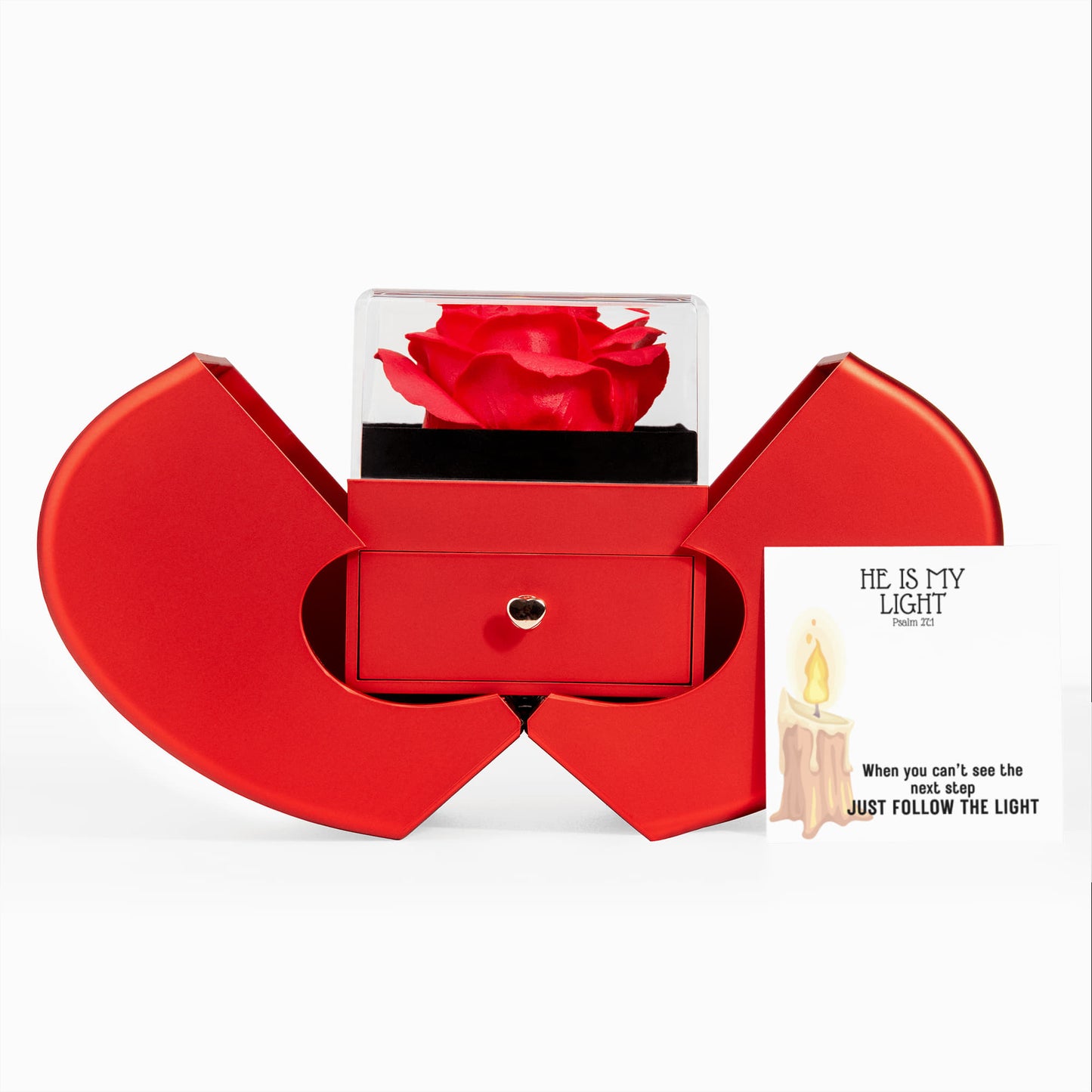 He Is My Light (Psalm 27:1) | Love Knot Necklace in Red Heart Rose Box