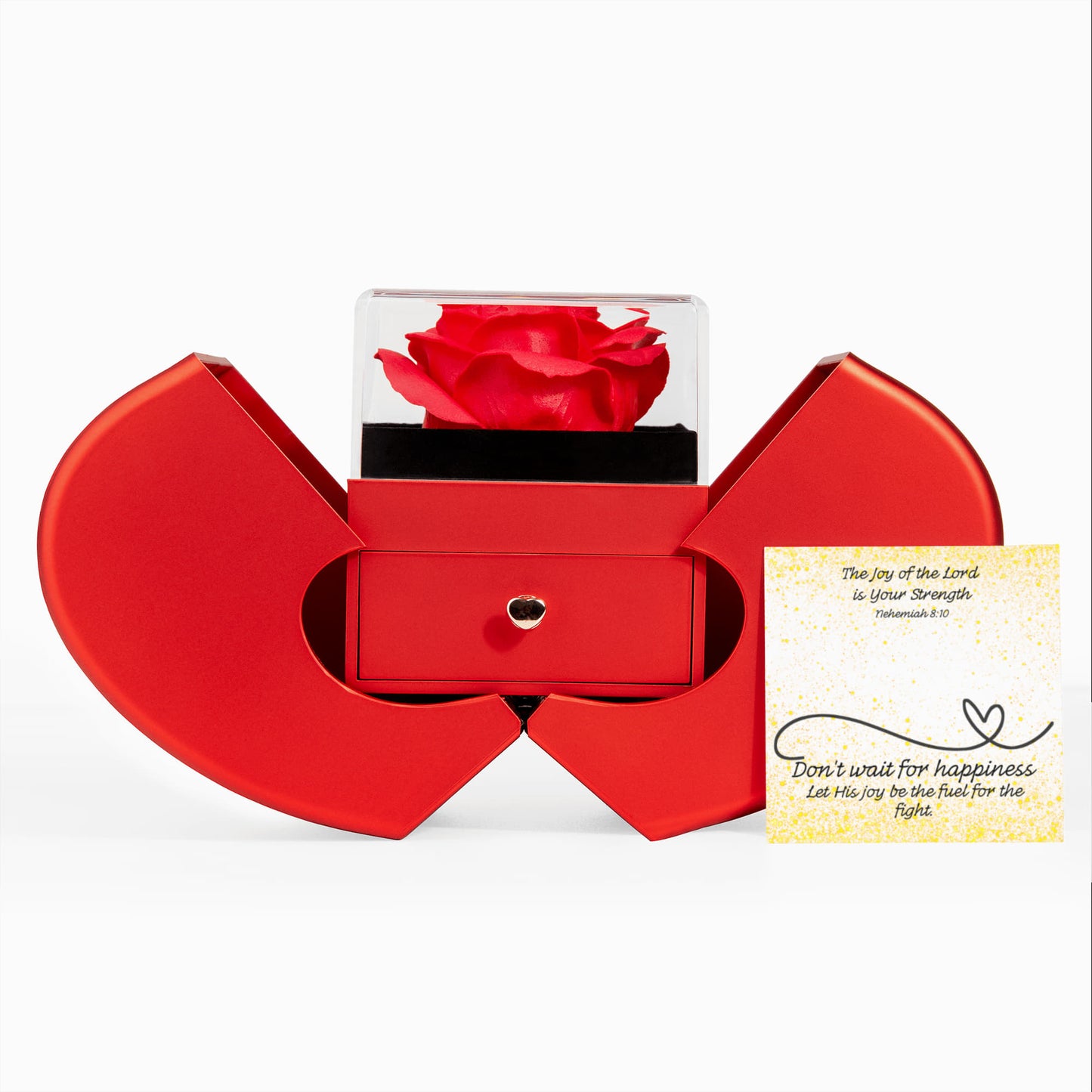 The Joy of the Lord Is Your Strength (Nehemiah 8:10) | Love Knot Necklace in Red Heart Rose Box