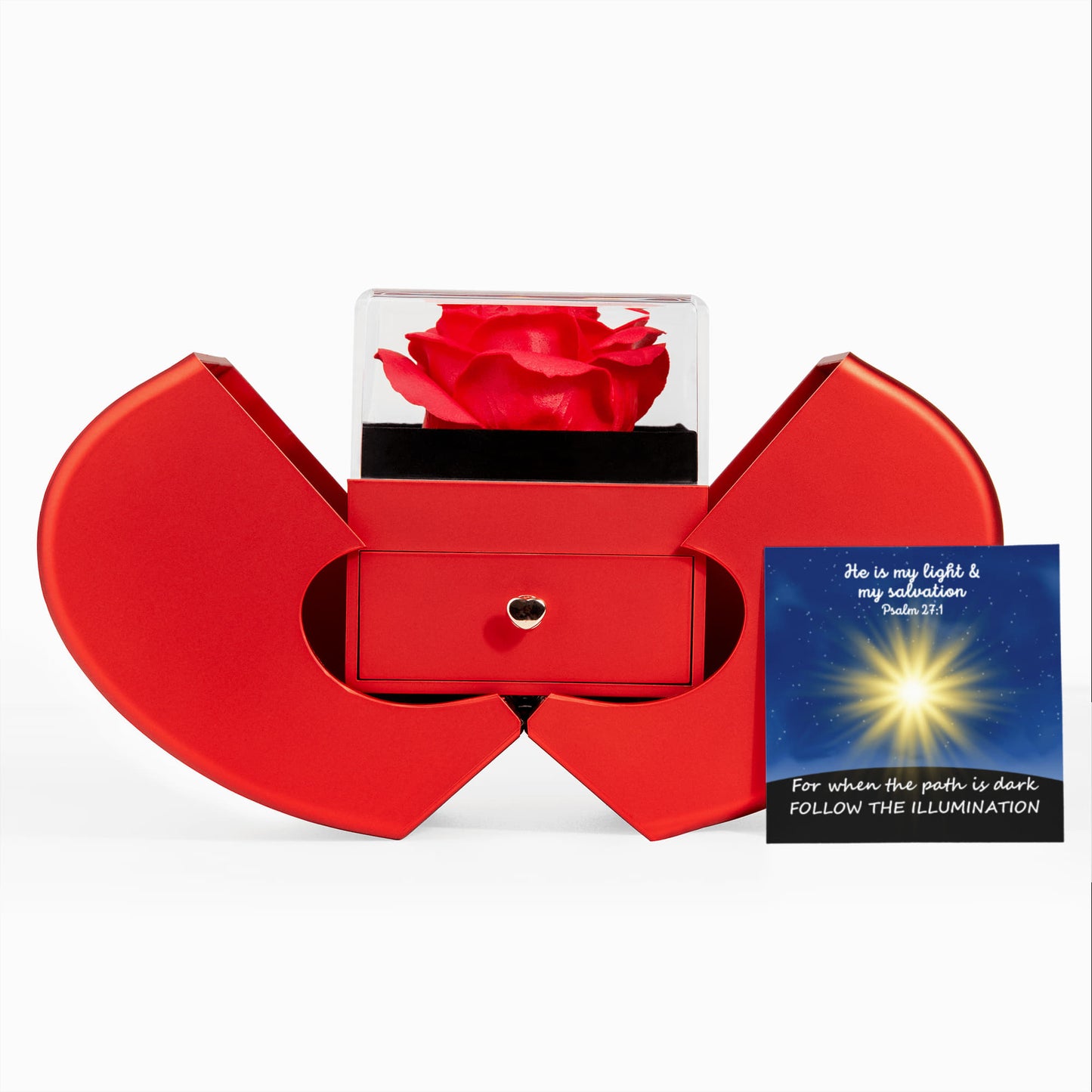 He Is My Light & My Salvation (Psalm 27:1) | Love Knot Necklace in Red Heart Rose Box