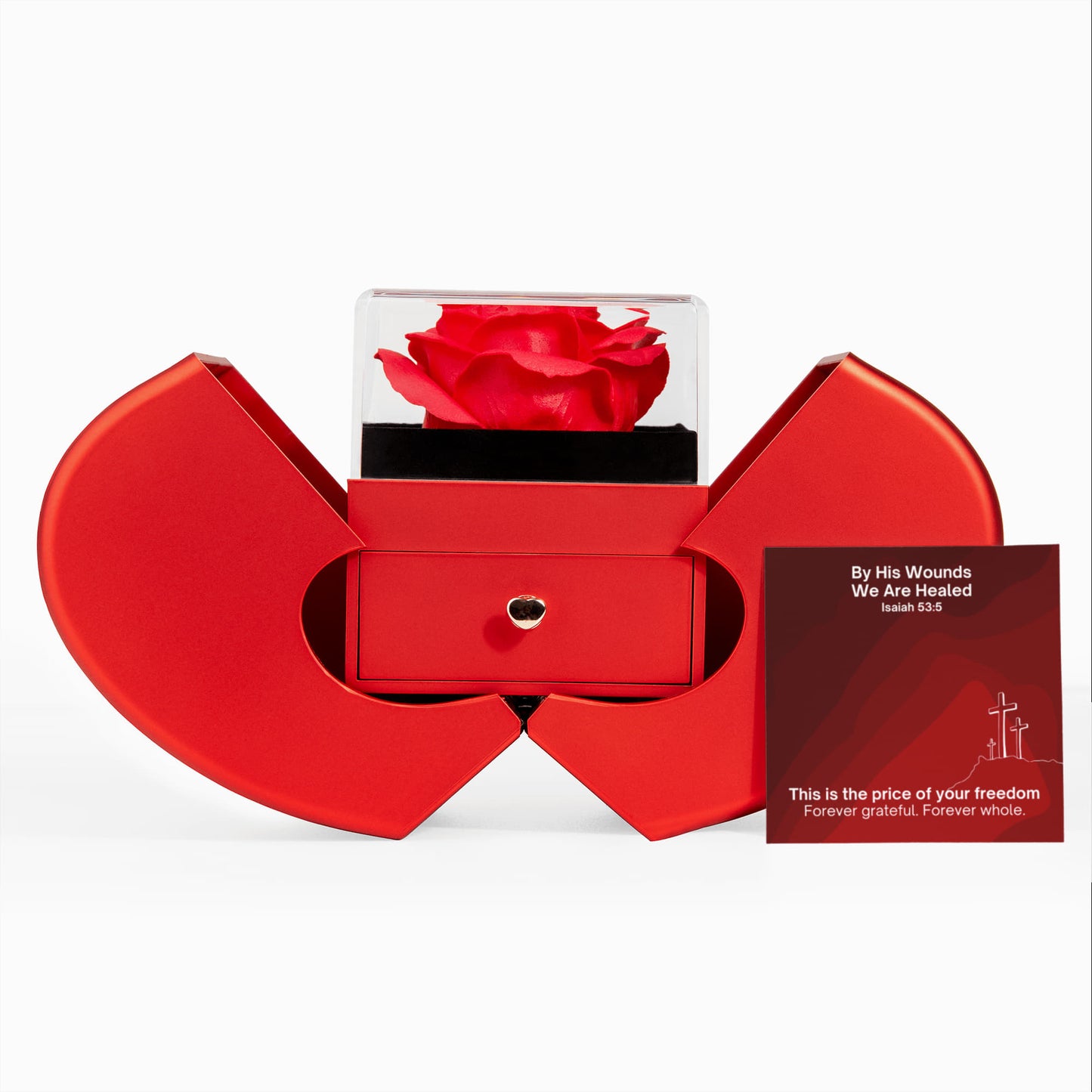 By His Wounds We Are Healed (Isaiah 53:5) | Love Knot Necklace in Red Heart Rose Box