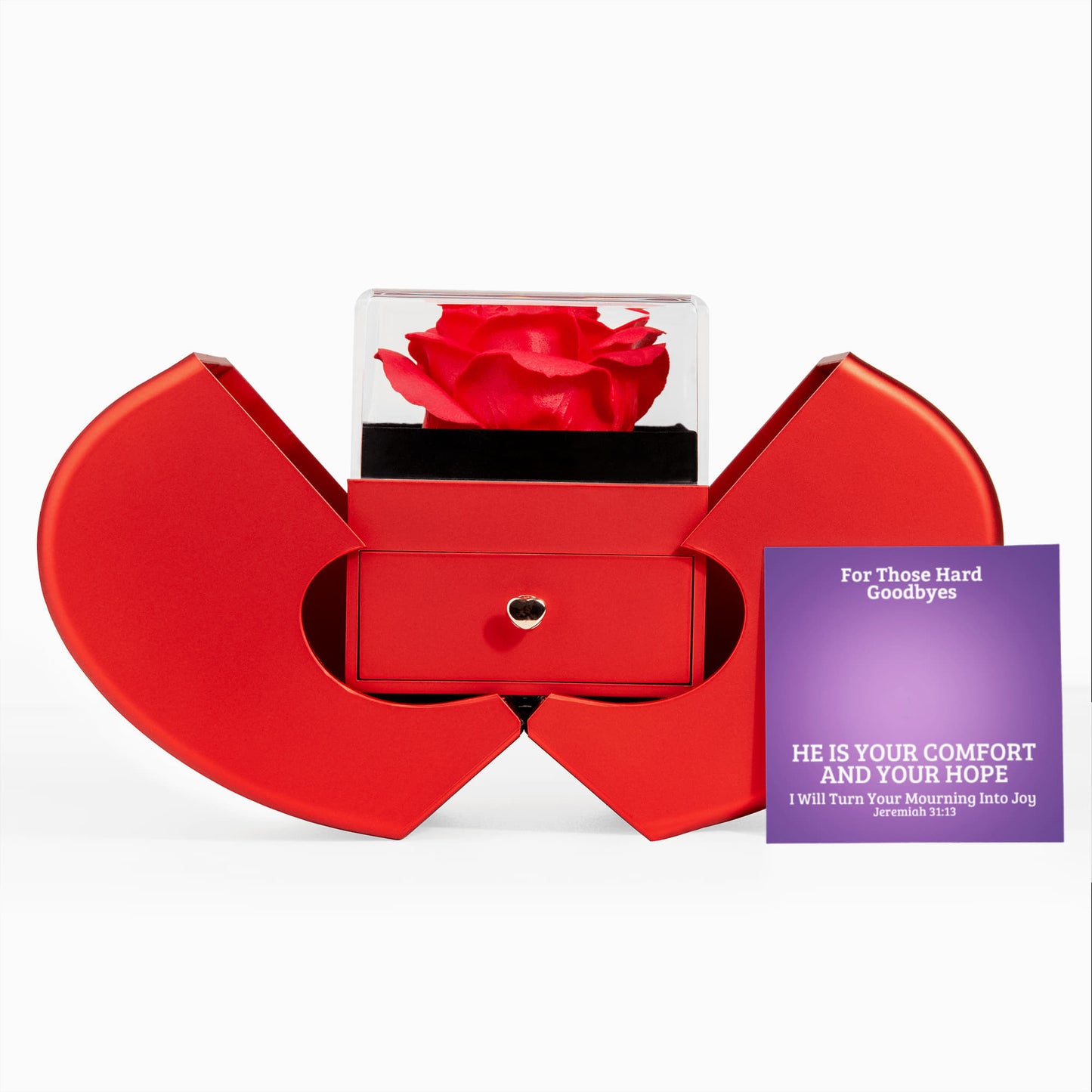 I Will Turn Your Mourning Into Joy (Jeremiah 31:13) | Love Knot Necklace in Red Heart Rose Box