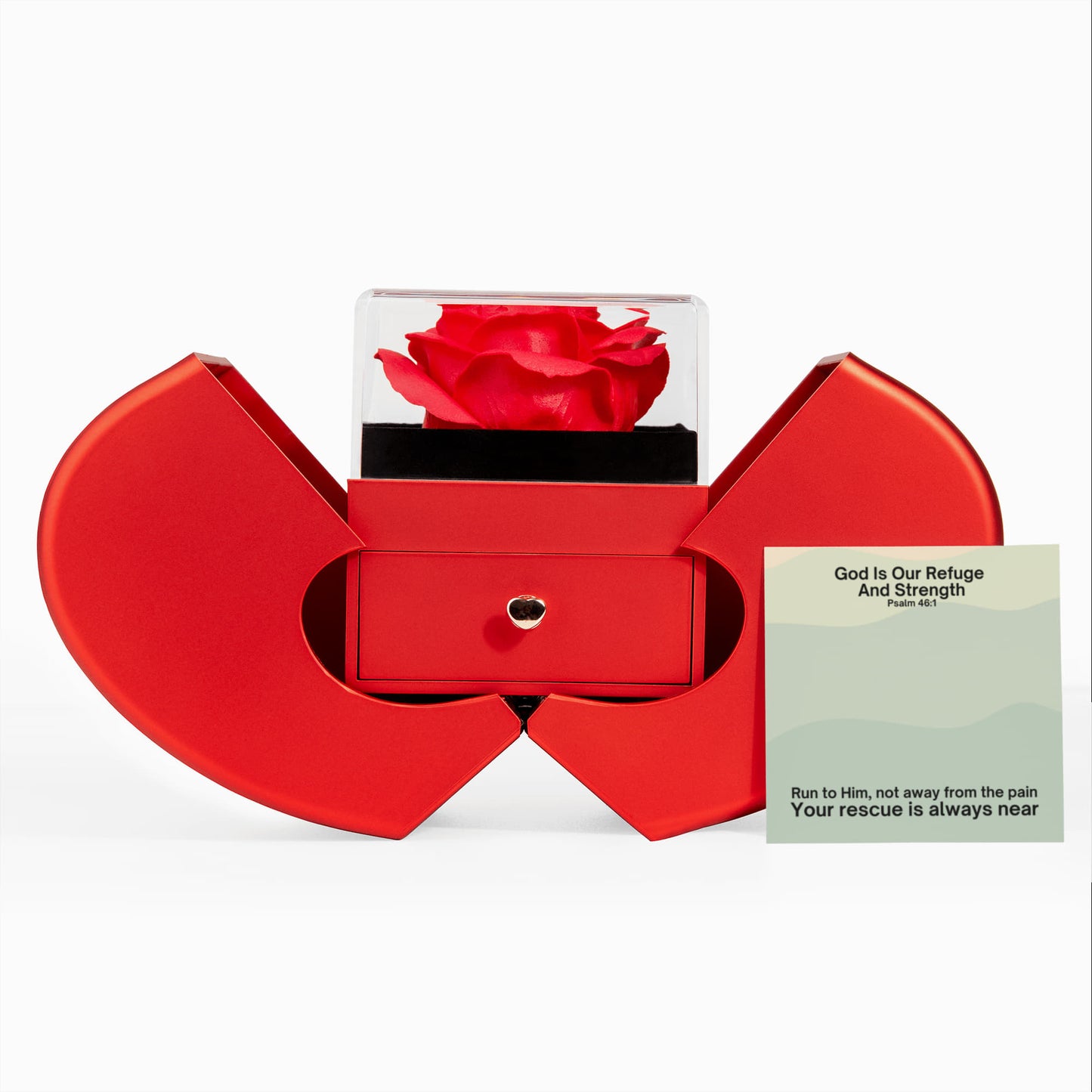 God Is Our Refuge And Strength (Psalm 46:1) | Love Knot Necklace in Red Heart Rose Box