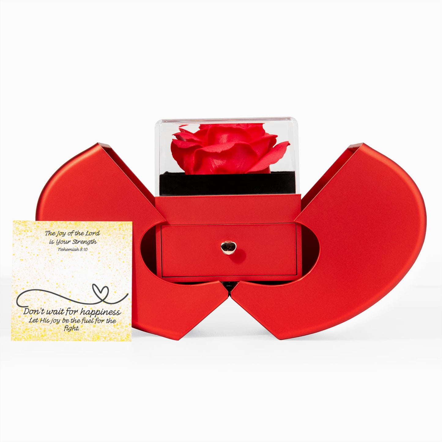 The Joy of the Lord Is Your Strength (Nehemiah 8:10) | Love Knot Necklace in Red Heart Rose Box