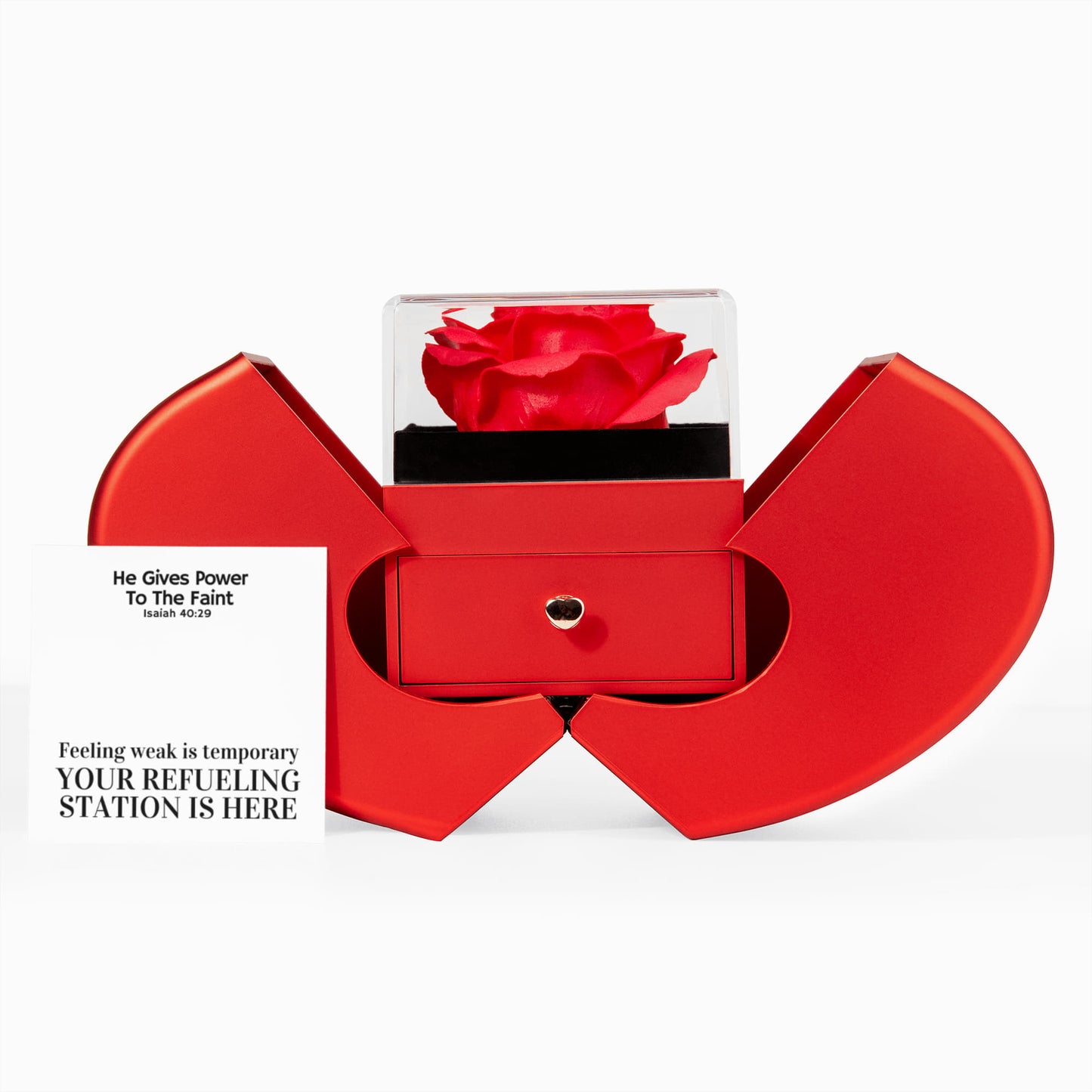He Gives Power To The Faint (Isaiah 40:29) | Love Knot Necklace in Red Heart Rose Box