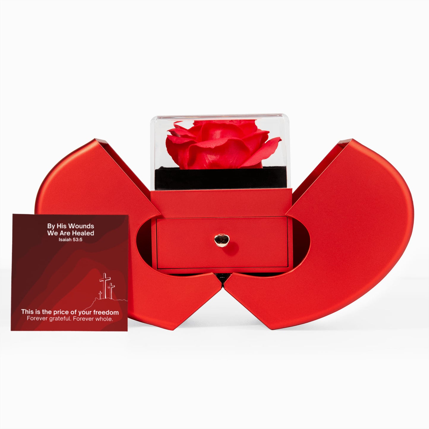 By His Wounds We Are Healed (Isaiah 53:5) | Love Knot Necklace in Red Heart Rose Box