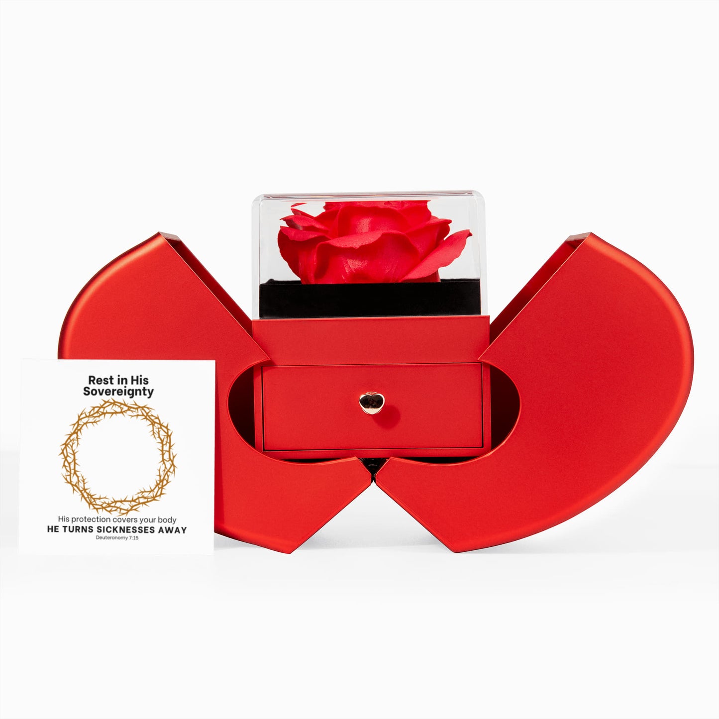 He Turns Sicknesses Away (Deuteronomy 7:15) | Love Knot Necklace in Red Heart Rose Box