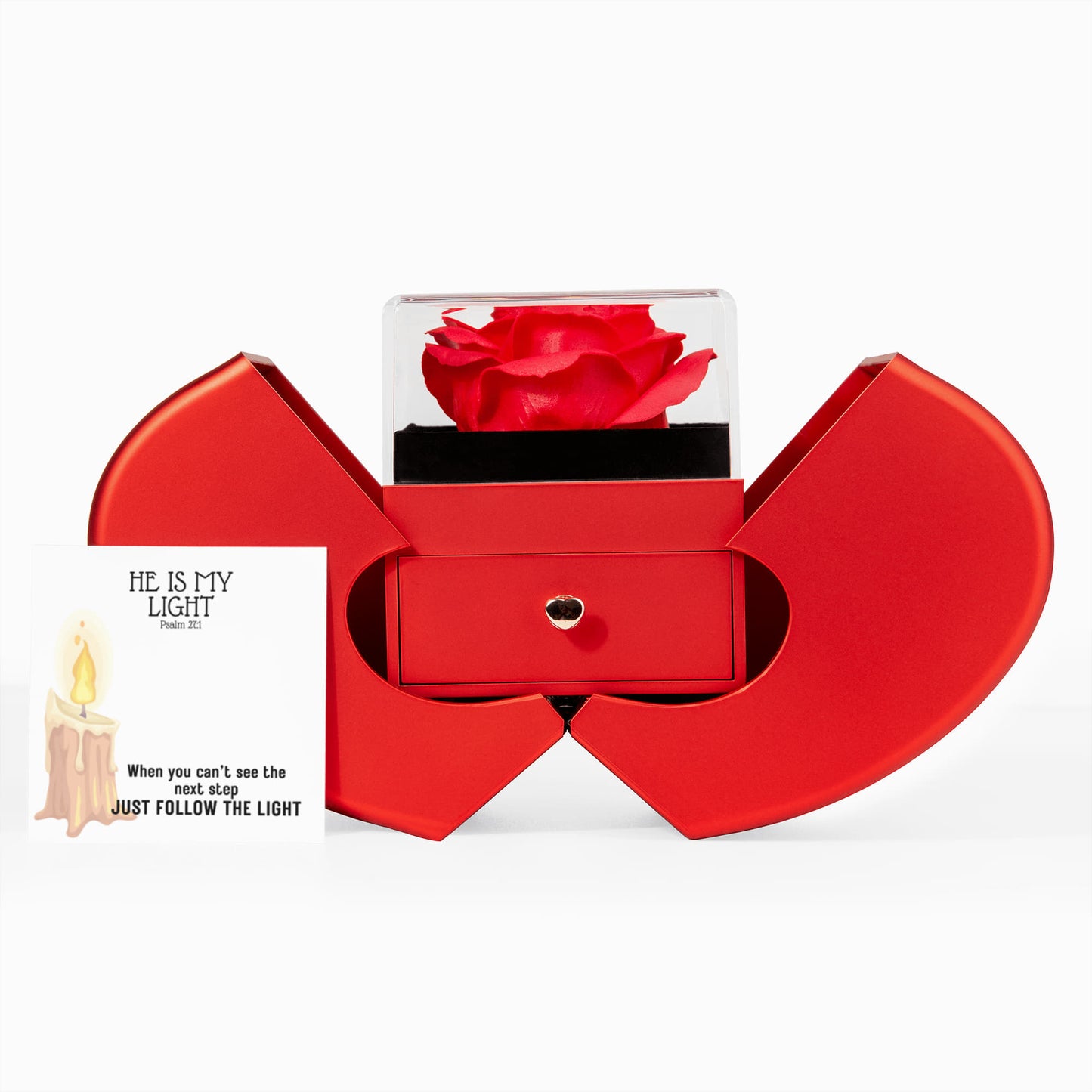 He Is My Light (Psalm 27:1) | Love Knot Necklace in Red Heart Rose Box
