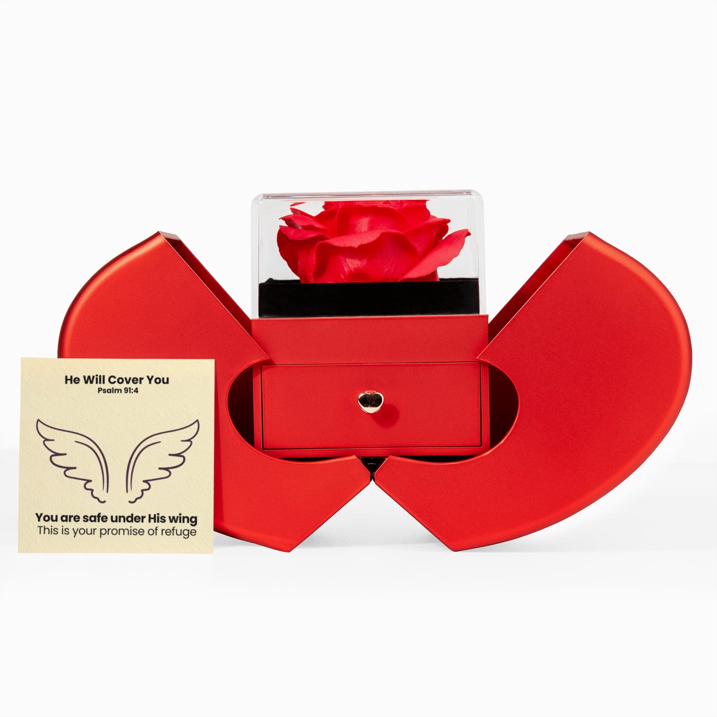 He Will Cover You (Psalm 91:4) | Love Knot Necklace in Red Heart Rose Box