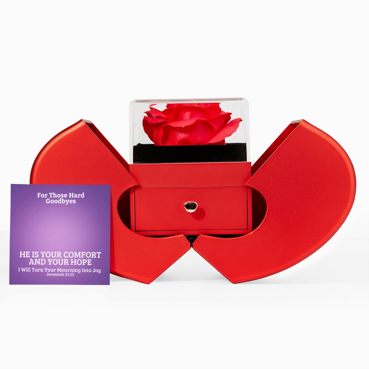 I Will Turn Your Mourning Into Joy (Jeremiah 31:13) | Love Knot Necklace in Red Heart Rose Box