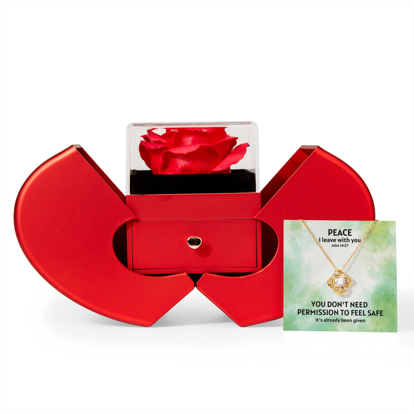 Peace I Leave With You (John 14:27) | Love Knot Necklace in Red Heart Rose Box