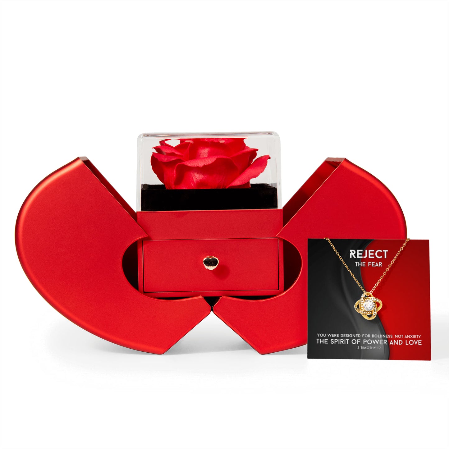 The Spirit Of Power And Love (2 Timothy 1:7) | Love Knot Necklace in Red Heart Rose Box