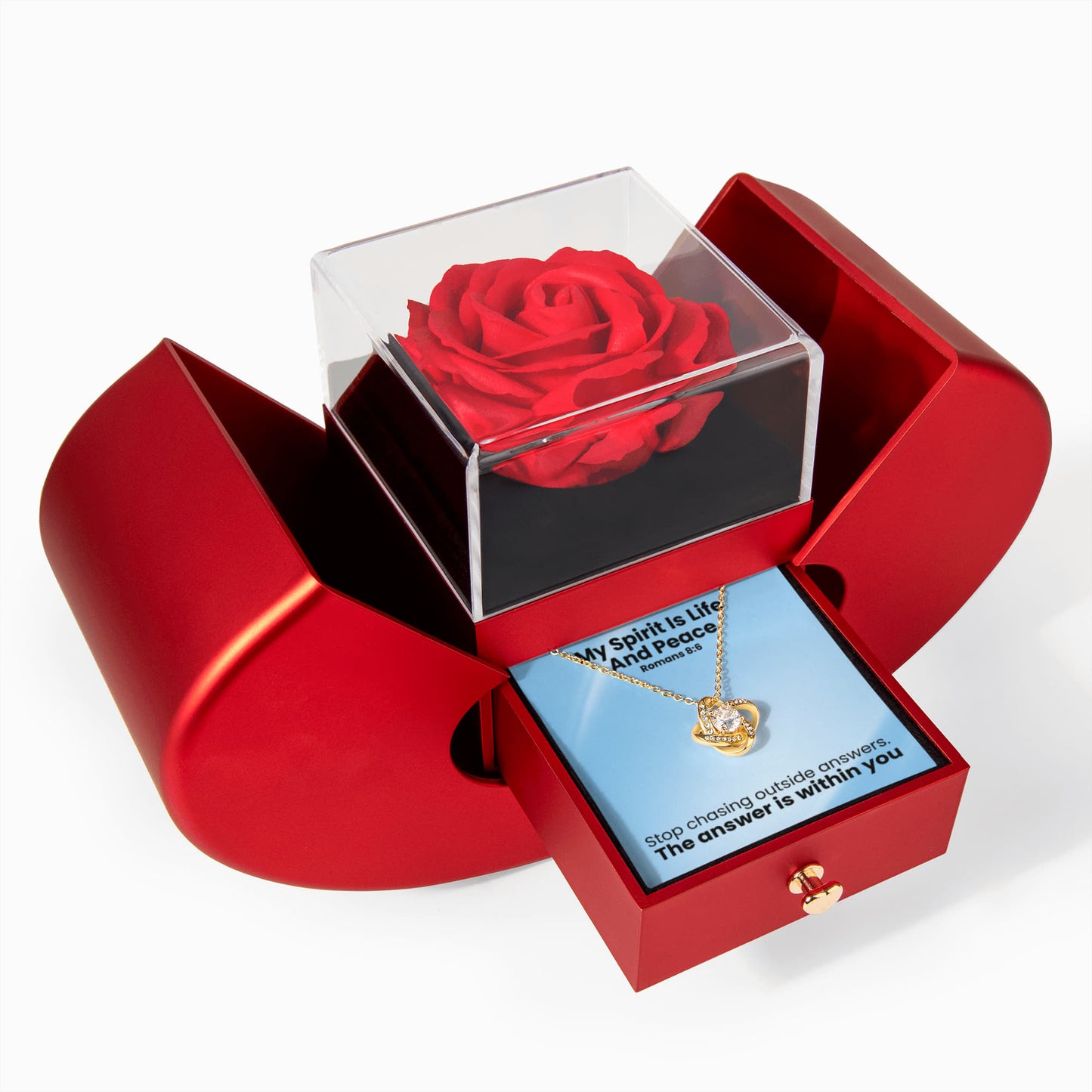 My Spirit Is Life And Peace (Romans 8:6) | Love Knot Necklace in Red Heart Rose Box
