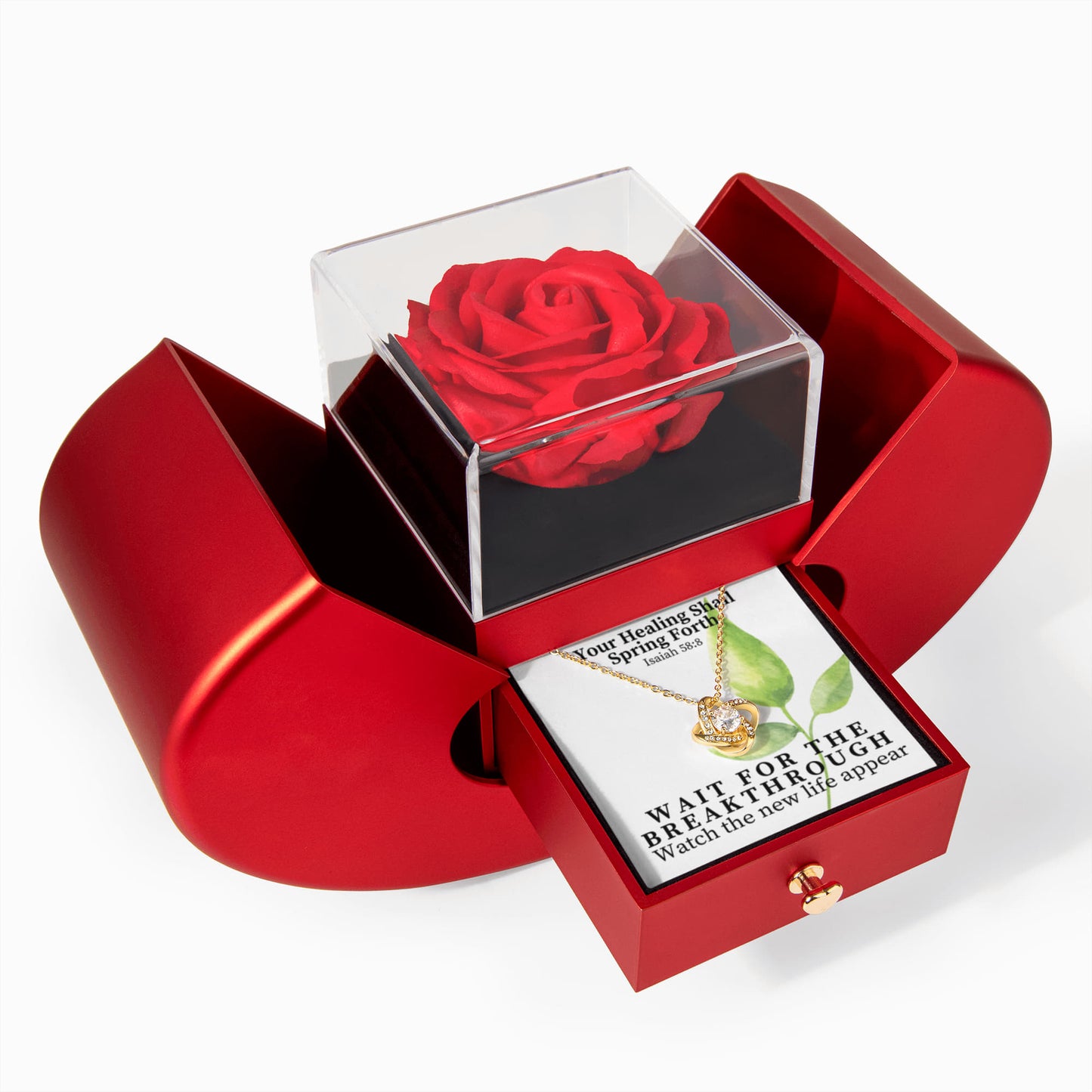 Your Healing Shall Spring Forth (Isaiah 58:8) | Love Knot Necklace in Red Heart Rose Box