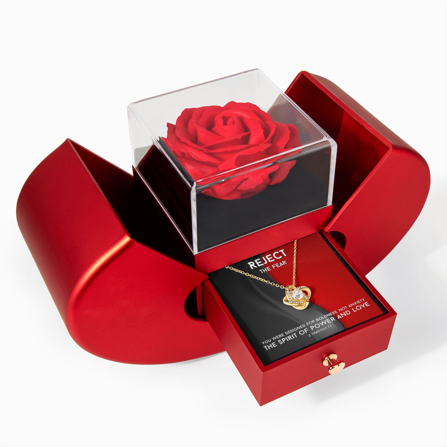 The Spirit Of Power And Love (2 Timothy 1:7) | Love Knot Necklace in Red Heart Rose Box
