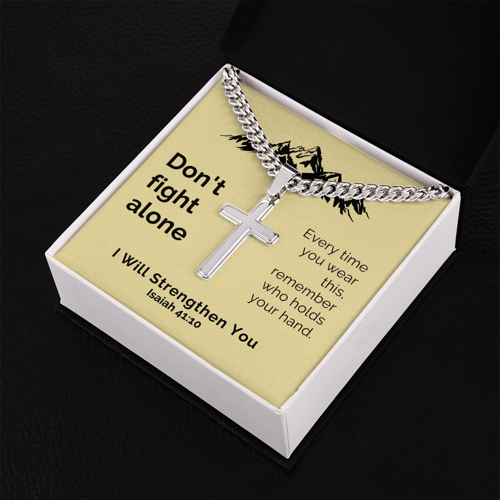 I Will Strengthen You (Isaiah 41:10) | Premium Sterling Silver Cuban Link Cross Necklace