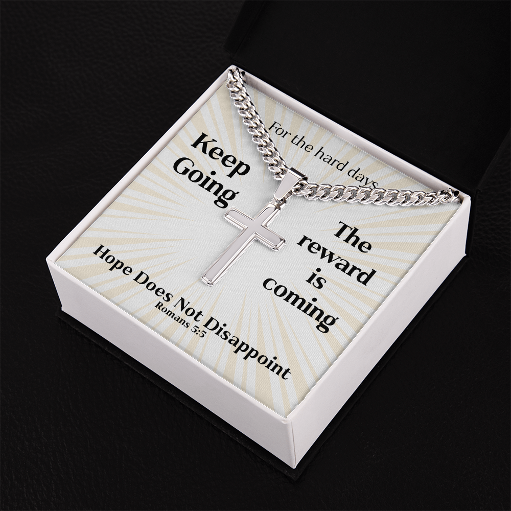 Hope Does Not Disappoint (Romans 5:5) | Premium Sterling Silver Cuban Link Cross Necklace