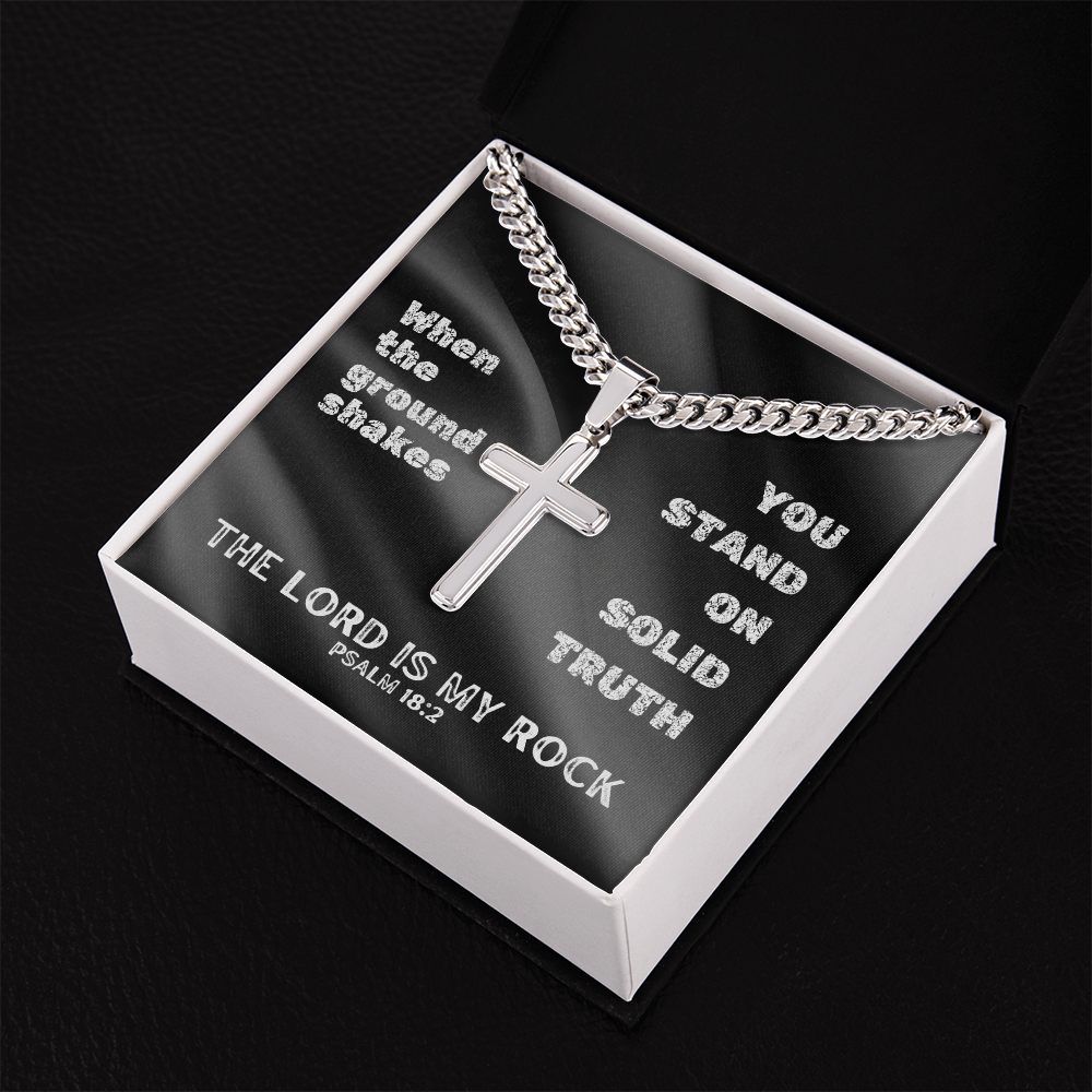 The Lord Is My Rock (Psalm 18:2) | Premium Sterling Silver Cuban Link Cross Necklace