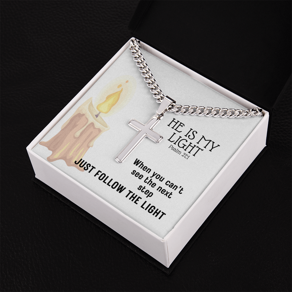 He Is My Light (Psalm 27:1) | Premium Sterling Silver Cuban Link Cross Necklace