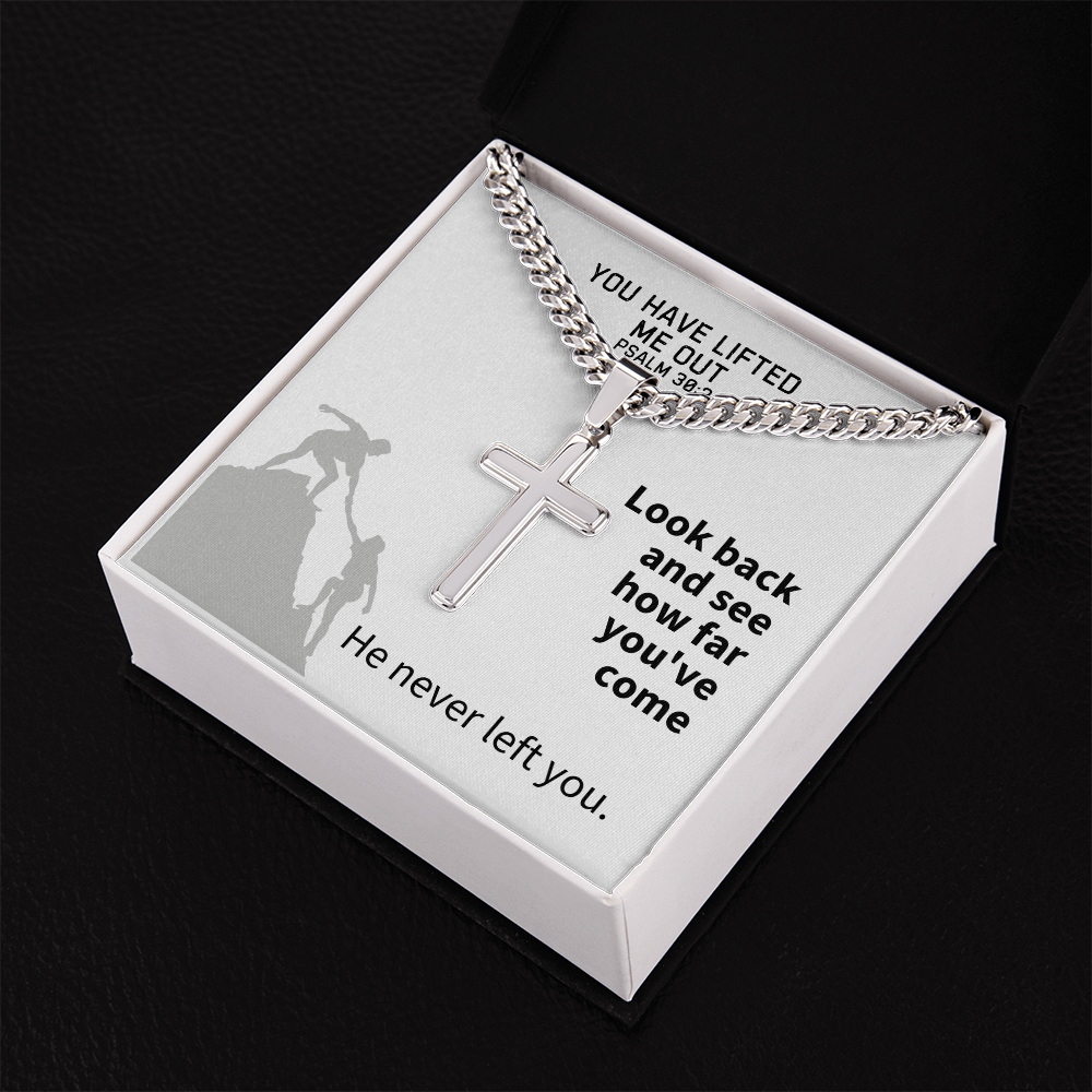 You Have Lifted Me Out (Psalm 30:2) | Premium Sterling Silver Cuban Link Cross Necklace