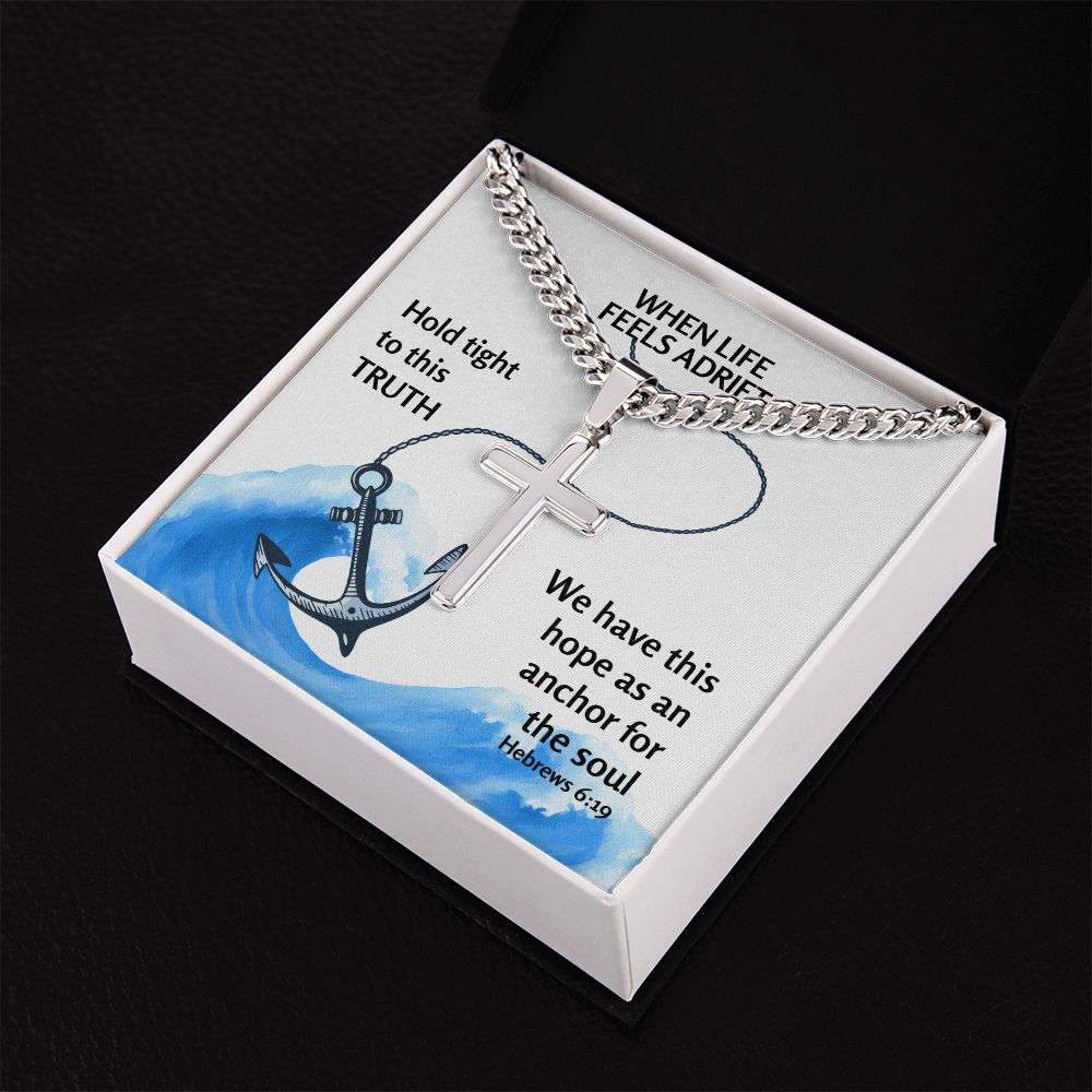 Hope Anchors The Soul (Hebrews 6:19) | Premium Sterling Silver Cuban Link Cross Necklace