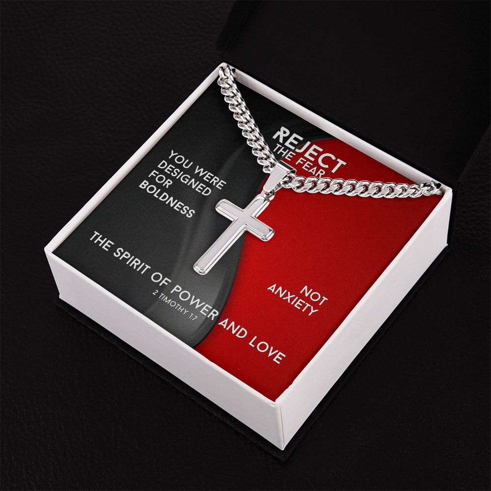 The Spirit Of Power And Love (2 Timothy 1:7) | Premium Sterling Silver Cuban Link Cross Necklace