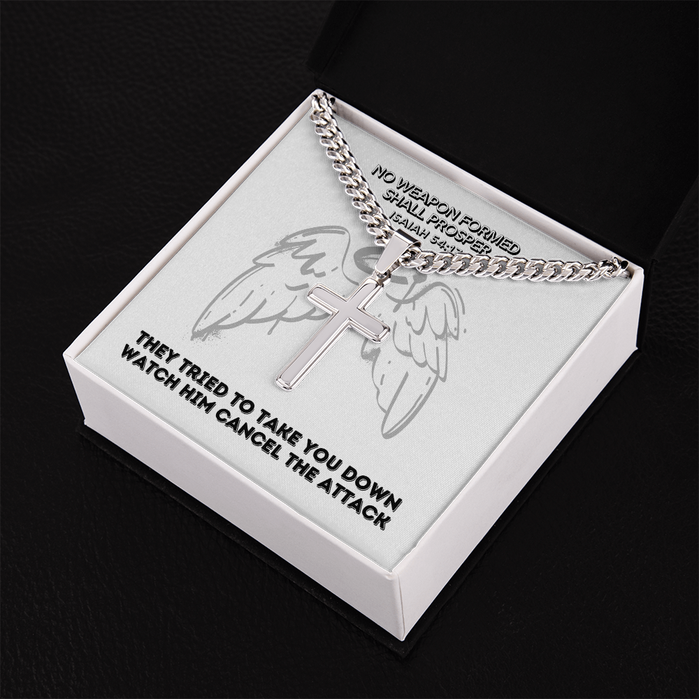 No Weapon Formed Shall Prosper (Isaiah 54:17) | Premium Sterling Silver Cuban Link Cross Necklace
