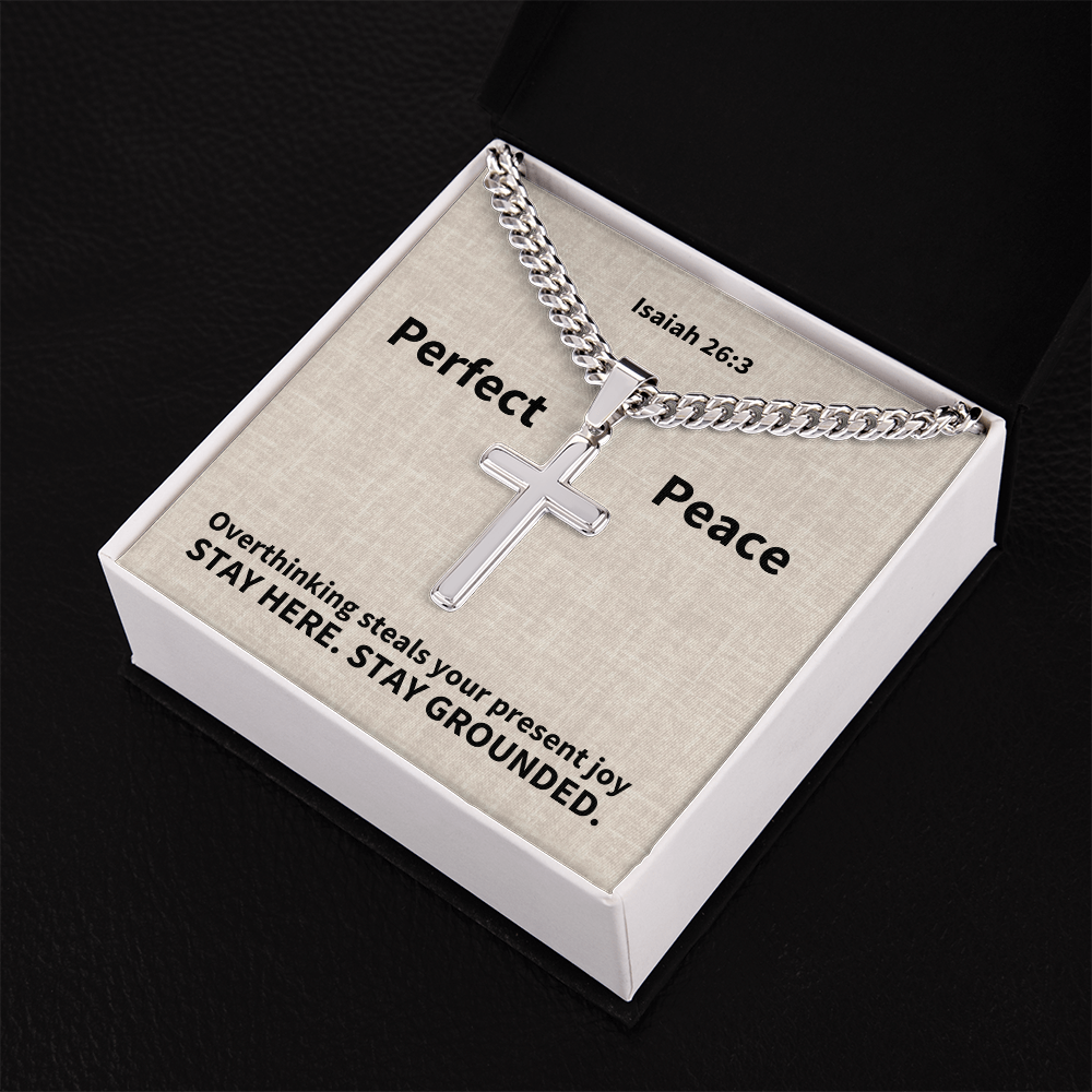 Perfect Peace (Isaiah 26:3) | Premium Sterling Silver Cuban Link Cross Necklace