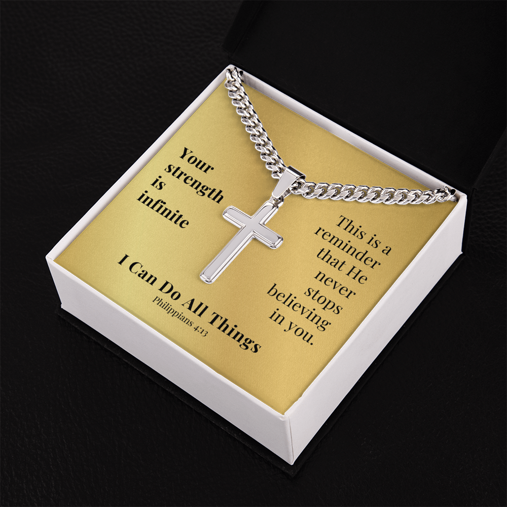 I Can Do All Things (Philippians 4:13) | Premium Sterling Silver Cuban Link Cross Necklace