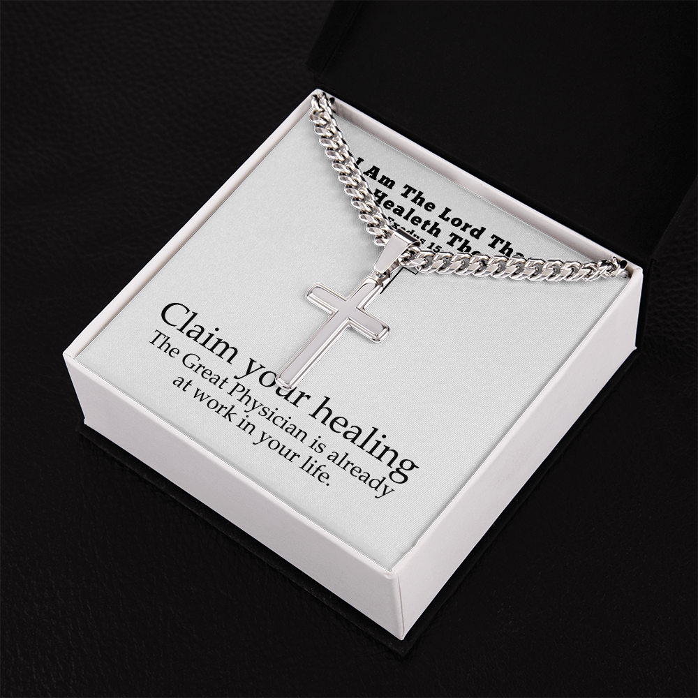 I Am The Lord That Healeth Thee (Exodus 15:26) | Premium Sterling Silver Cuban Link Cross Necklace