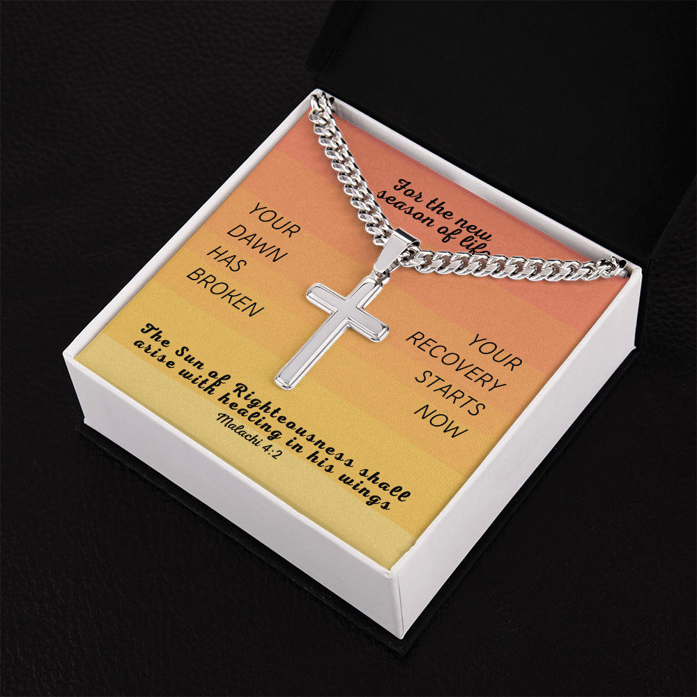 Healing In His Wings (Malachi 4:2) | Premium Sterling Silver Cuban Link Cross Necklace