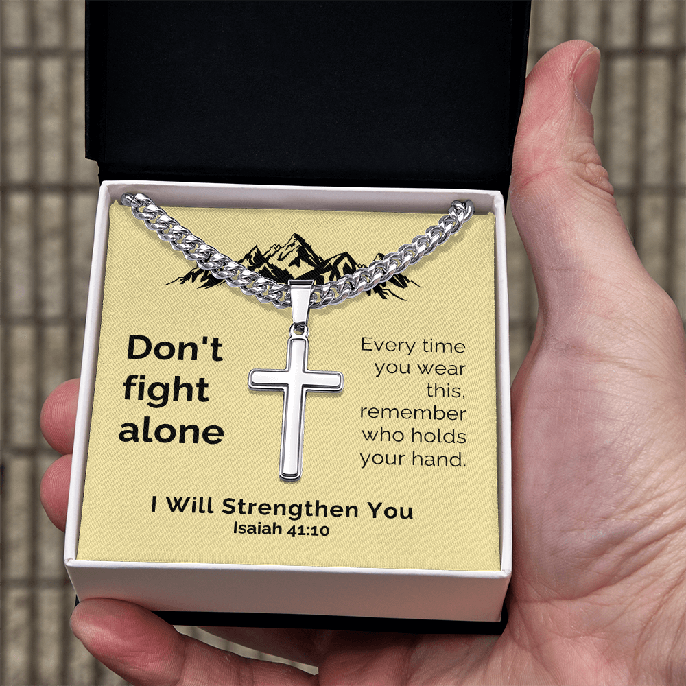 I Will Strengthen You (Isaiah 41:10) | Premium Sterling Silver Cuban Link Cross Necklace