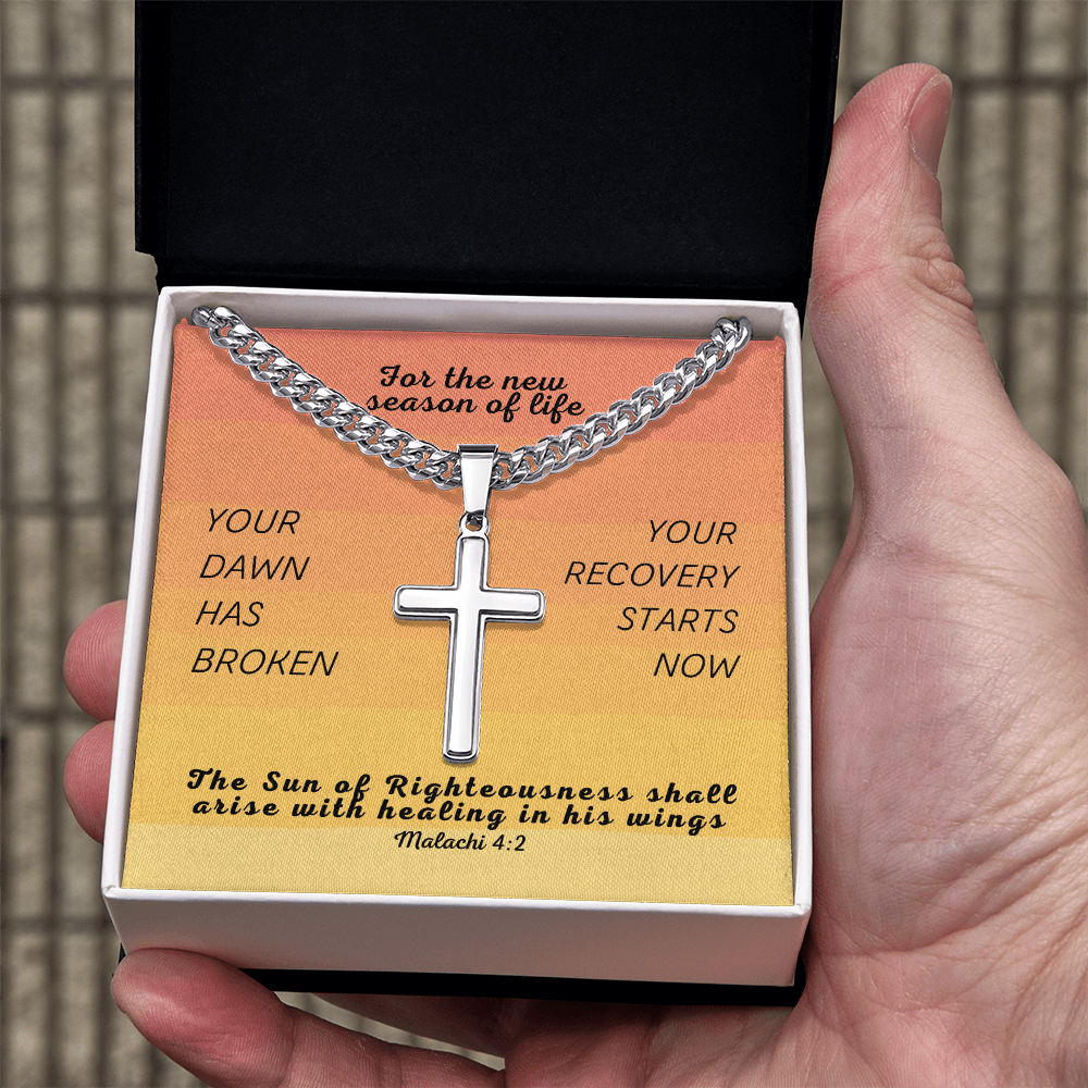 Healing In His Wings (Malachi 4:2) | Premium Sterling Silver Cuban Link Cross Necklace