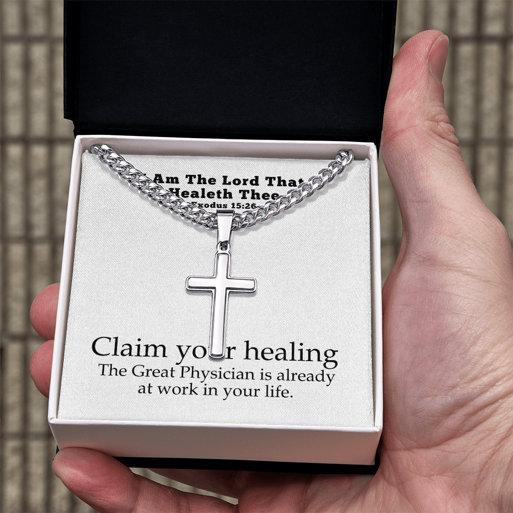 I Am The Lord That Healeth Thee (Exodus 15:26) | Premium Sterling Silver Cuban Link Cross Necklace