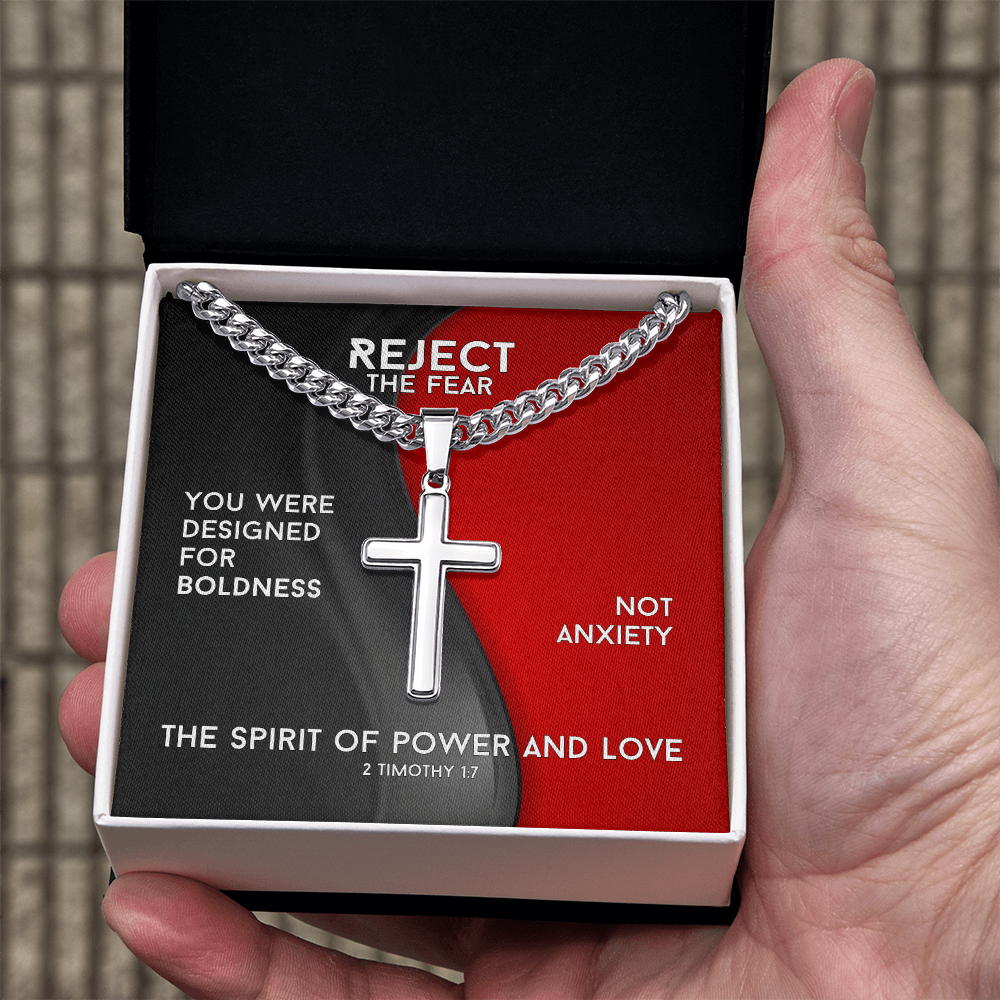 The Spirit Of Power And Love (2 Timothy 1:7) | Premium Sterling Silver Cuban Link Cross Necklace