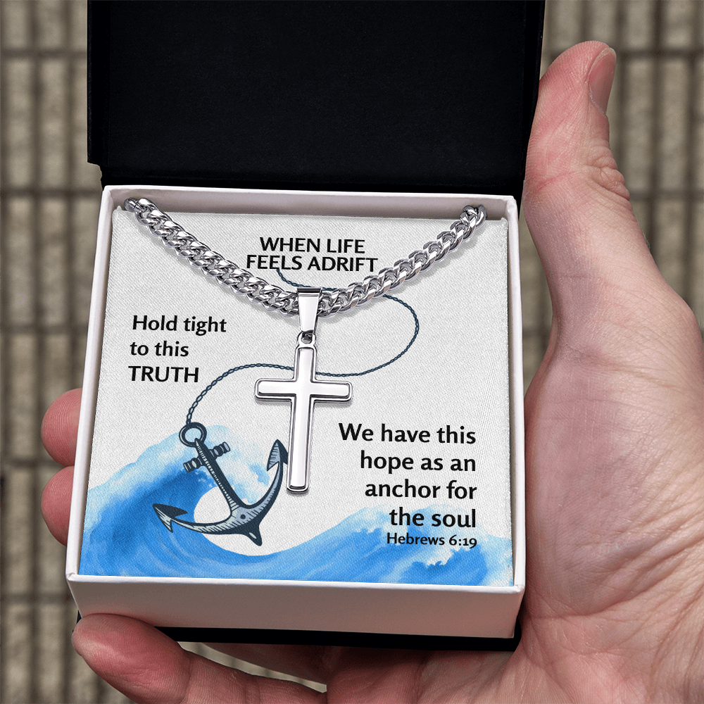 Hope Anchors The Soul (Hebrews 6:19) | Premium Sterling Silver Cuban Link Cross Necklace