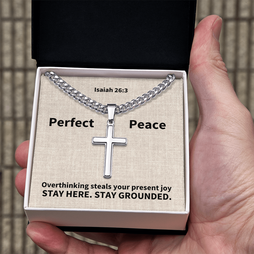 Perfect Peace (Isaiah 26:3) | Premium Sterling Silver Cuban Link Cross Necklace