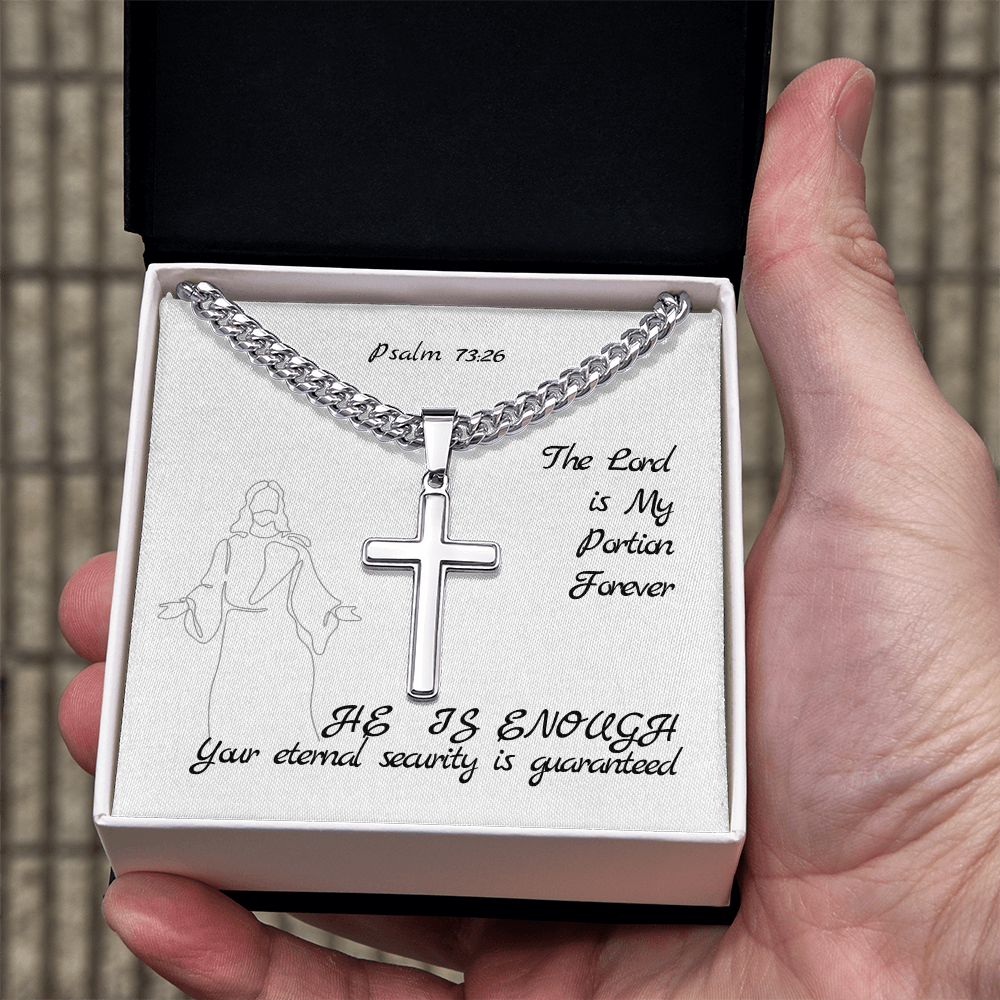 The Lord is My Portion Forever (Psalm 73:26) | Premium Sterling Silver Cuban Link Cross Necklace