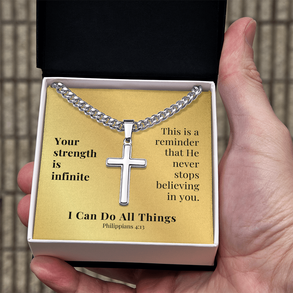I Can Do All Things (Philippians 4:13) | Premium Sterling Silver Cuban Link Cross Necklace