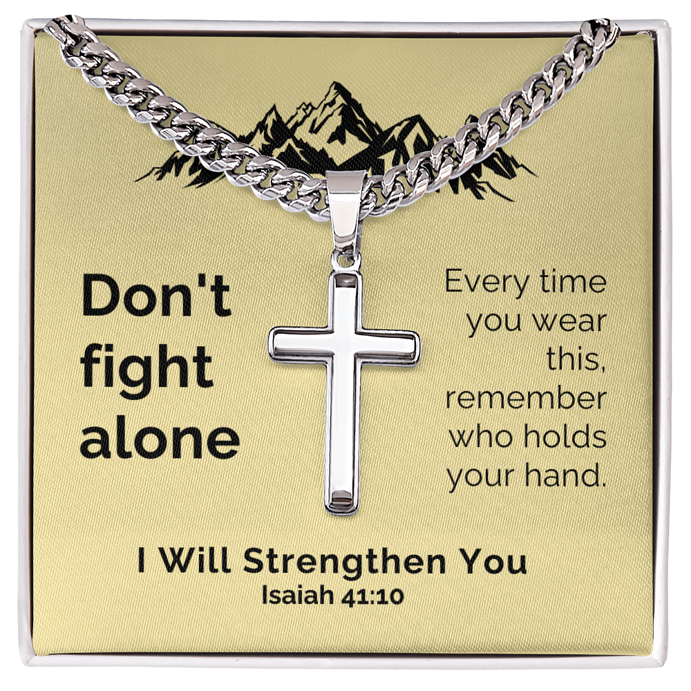I Will Strengthen You (Isaiah 41:10) | Premium Sterling Silver Cuban Link Cross Necklace