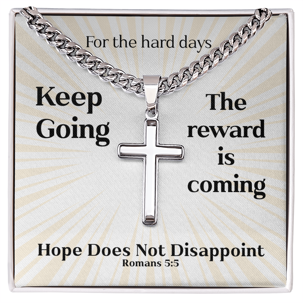 Hope Does Not Disappoint (Romans 5:5) | Premium Sterling Silver Cuban Link Cross Necklace