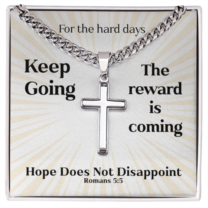 Hope Does Not Disappoint (Romans 5:5) | Premium Sterling Silver Cuban Link Cross Necklace