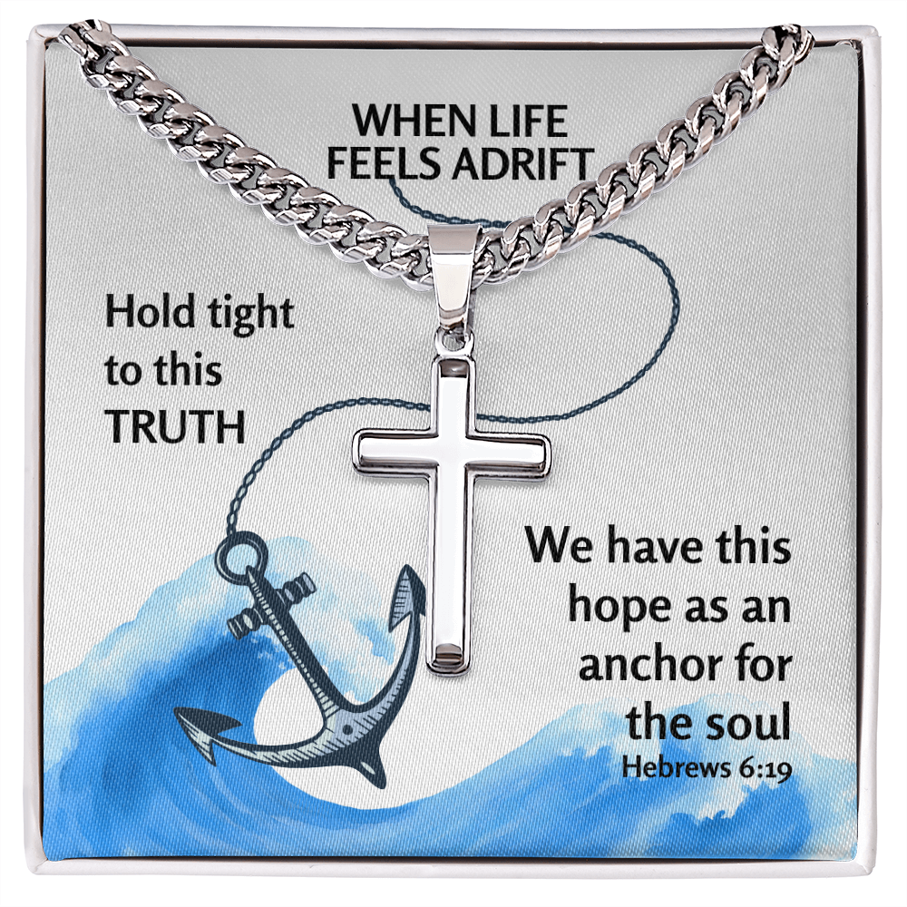 Hope Anchors The Soul (Hebrews 6:19) | Premium Sterling Silver Cuban Link Cross Necklace