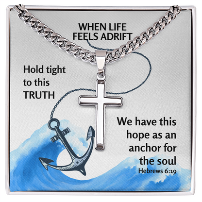 Hope Anchors The Soul (Hebrews 6:19) | Premium Sterling Silver Cuban Link Cross Necklace