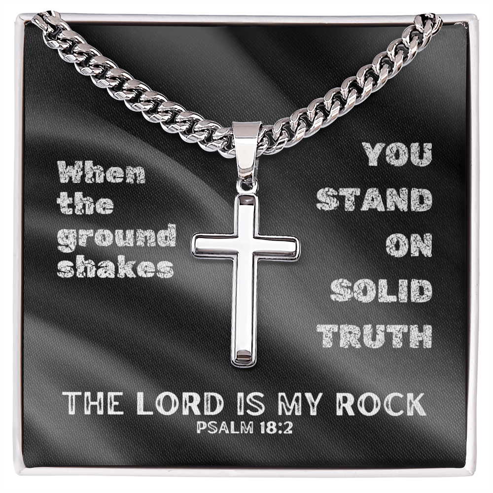 The Lord Is My Rock (Psalm 18:2) | Premium Sterling Silver Cuban Link Cross Necklace