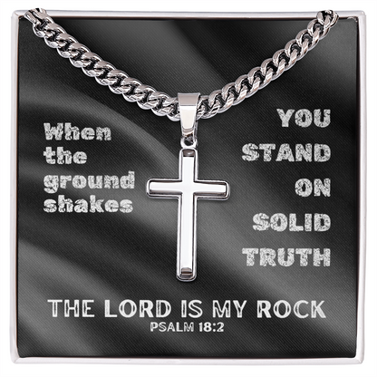 The Lord Is My Rock (Psalm 18:2) | Premium Sterling Silver Cuban Link Cross Necklace